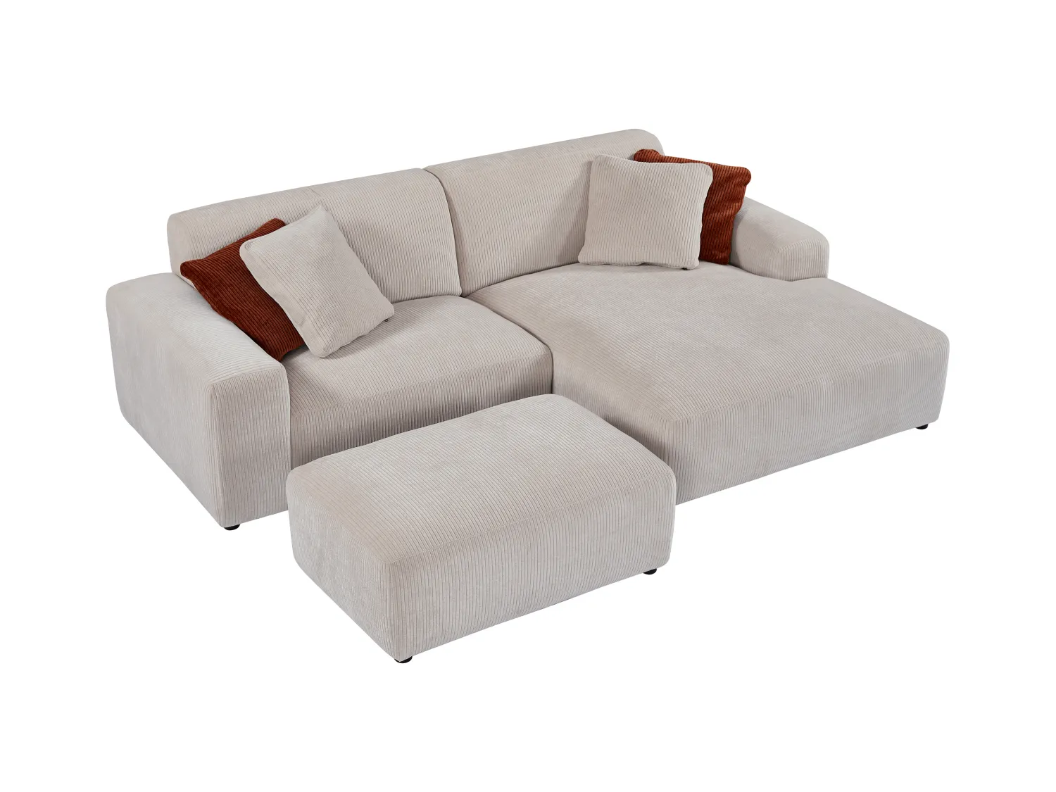 Canapé d'angle droit et pouf en velours côtelé beige TIRONO de Maison Céphy