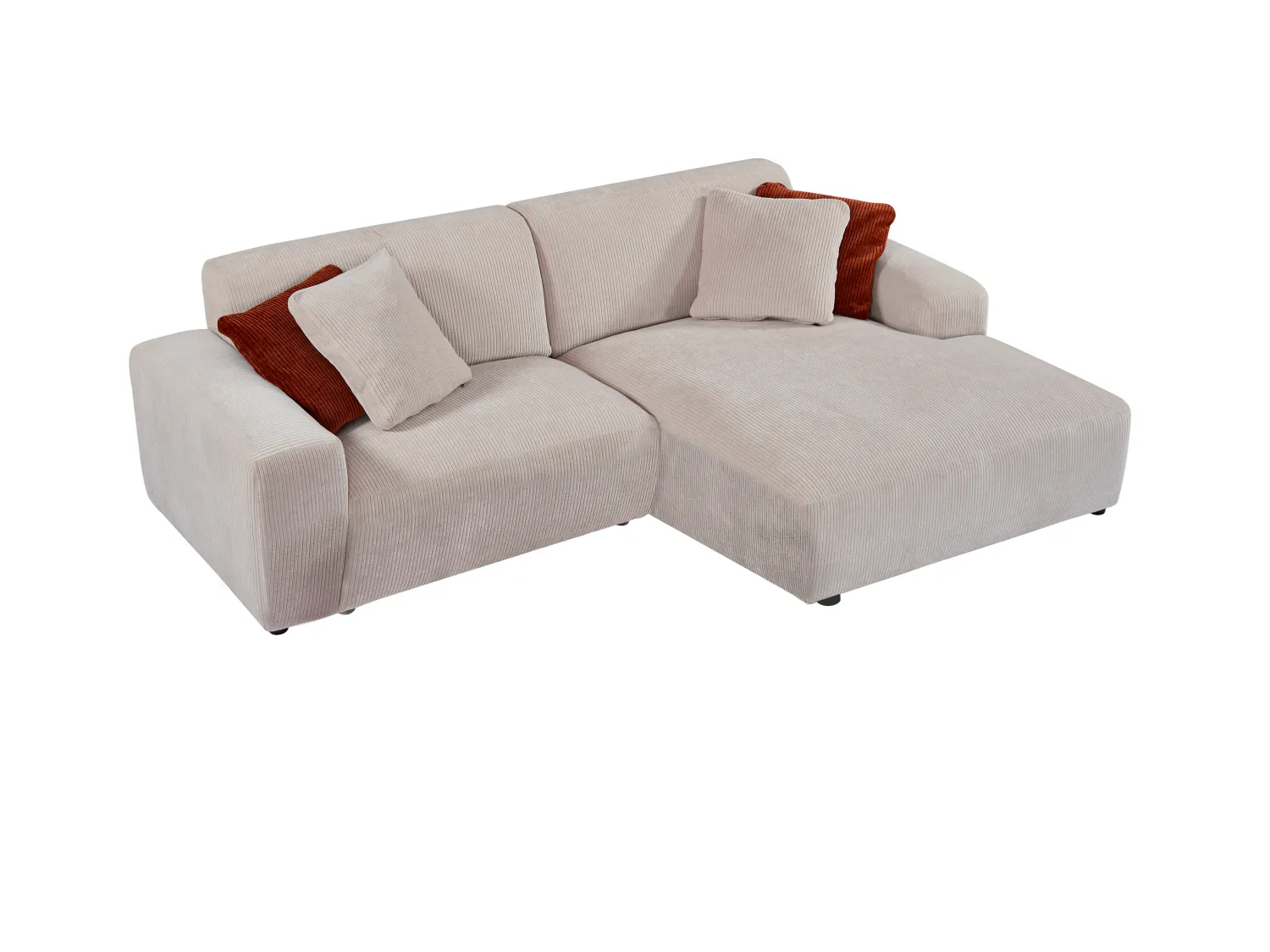 Canapé d'angle droit et pouf en velours côtelé beige TIRONO de Maison Céphy