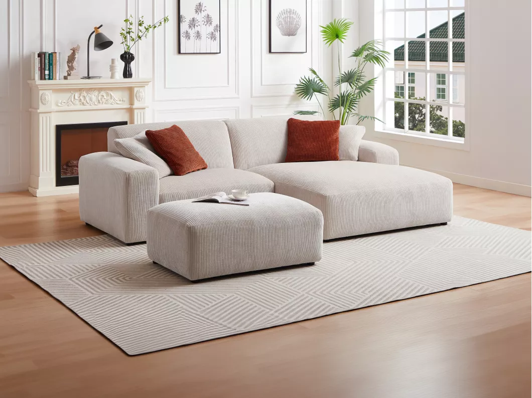 Kauf Unique Ecksofa & Hocker - Ecke rechts - Cord - Beige - TIRONO von Maison Céphy