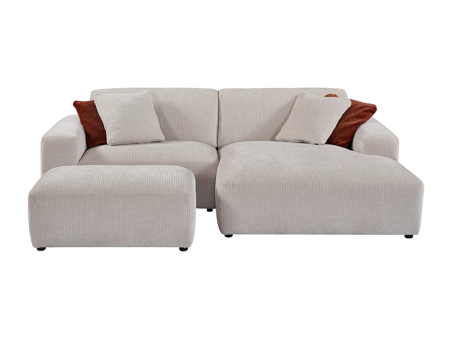 Hoekbank met hoek rechts en poef van beige ribfluweel TIRONO van Maison Céphy