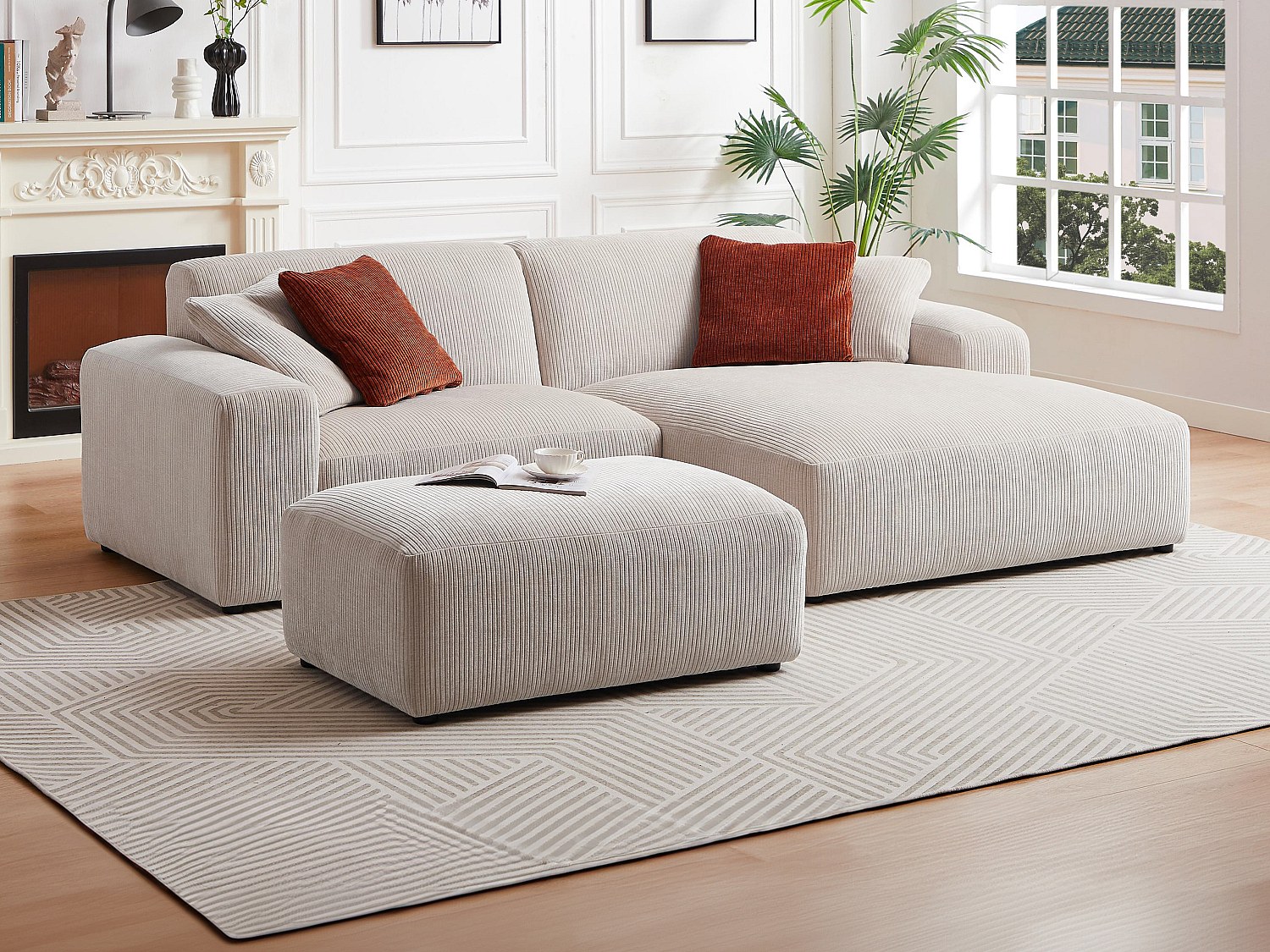 Vente-unique Ecksofa & Hocker - Ecke Rechts - Cord - Beige - Tirono Von Maison Céphy