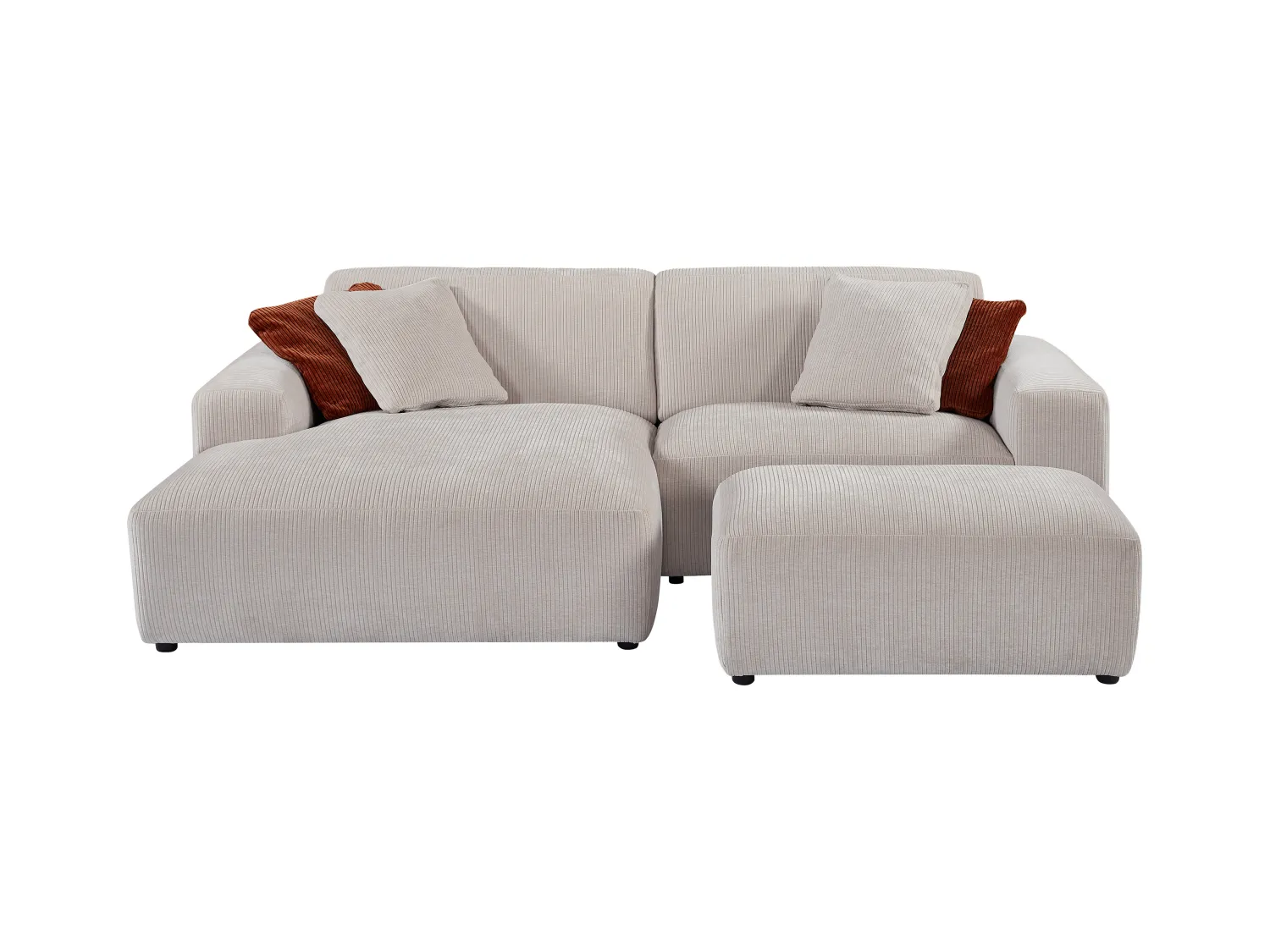 Canapé d'angle gauche et pouf en velours côtelé beige TIRONO de Maison Céphy
