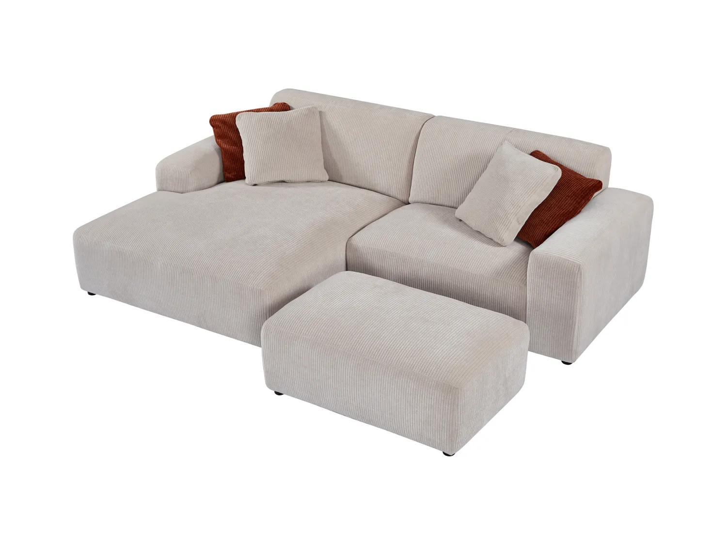 Canapé d'angle gauche et pouf en velours côtelé beige TIRONO de Maison Céphy