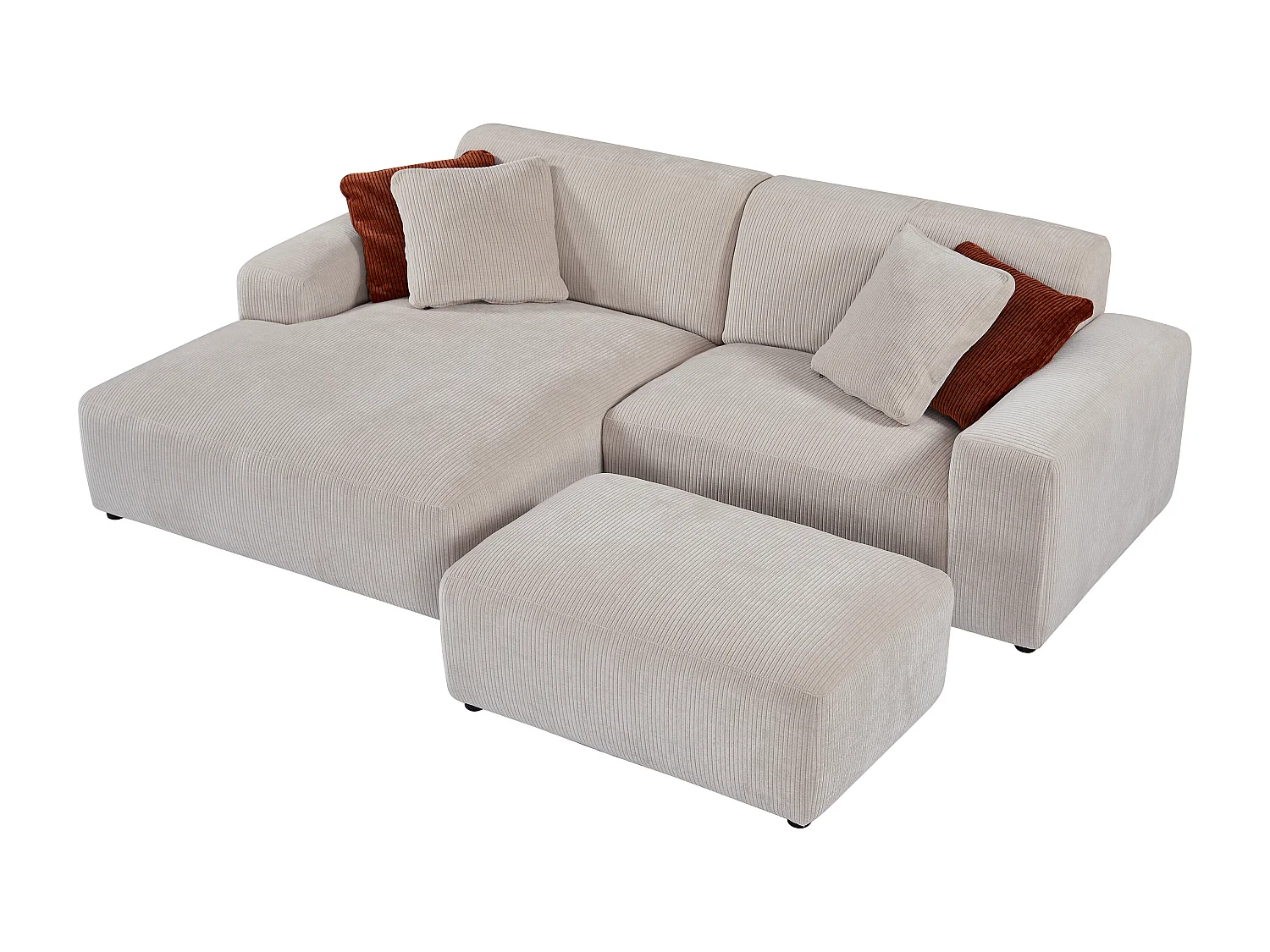 Canapé d'angle gauche et pouf en velours côtelé beige TIRONO de Maison Céphy