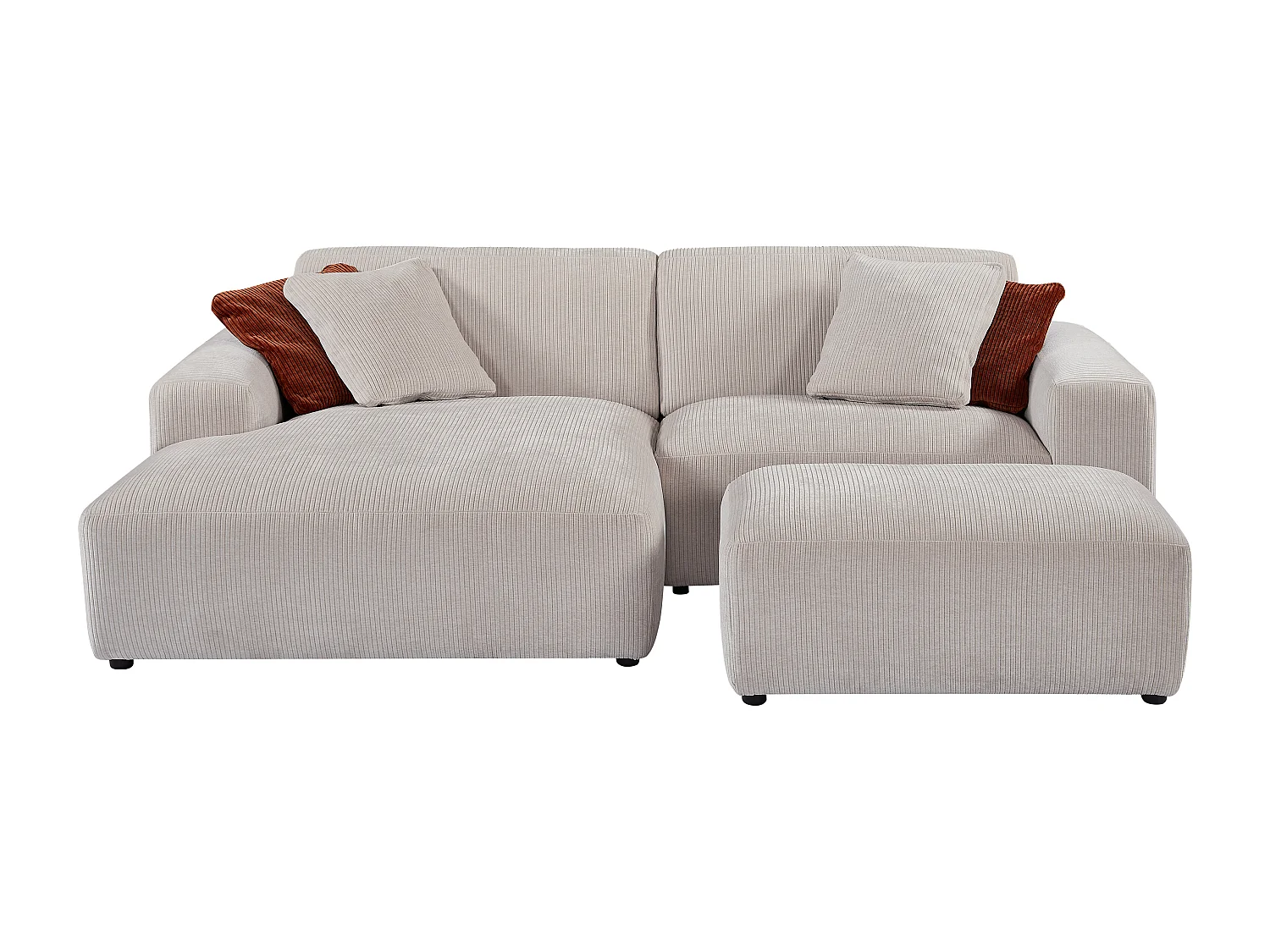 Canapé d'angle gauche et pouf en velours côtelé beige TIRONO de Maison Céphy