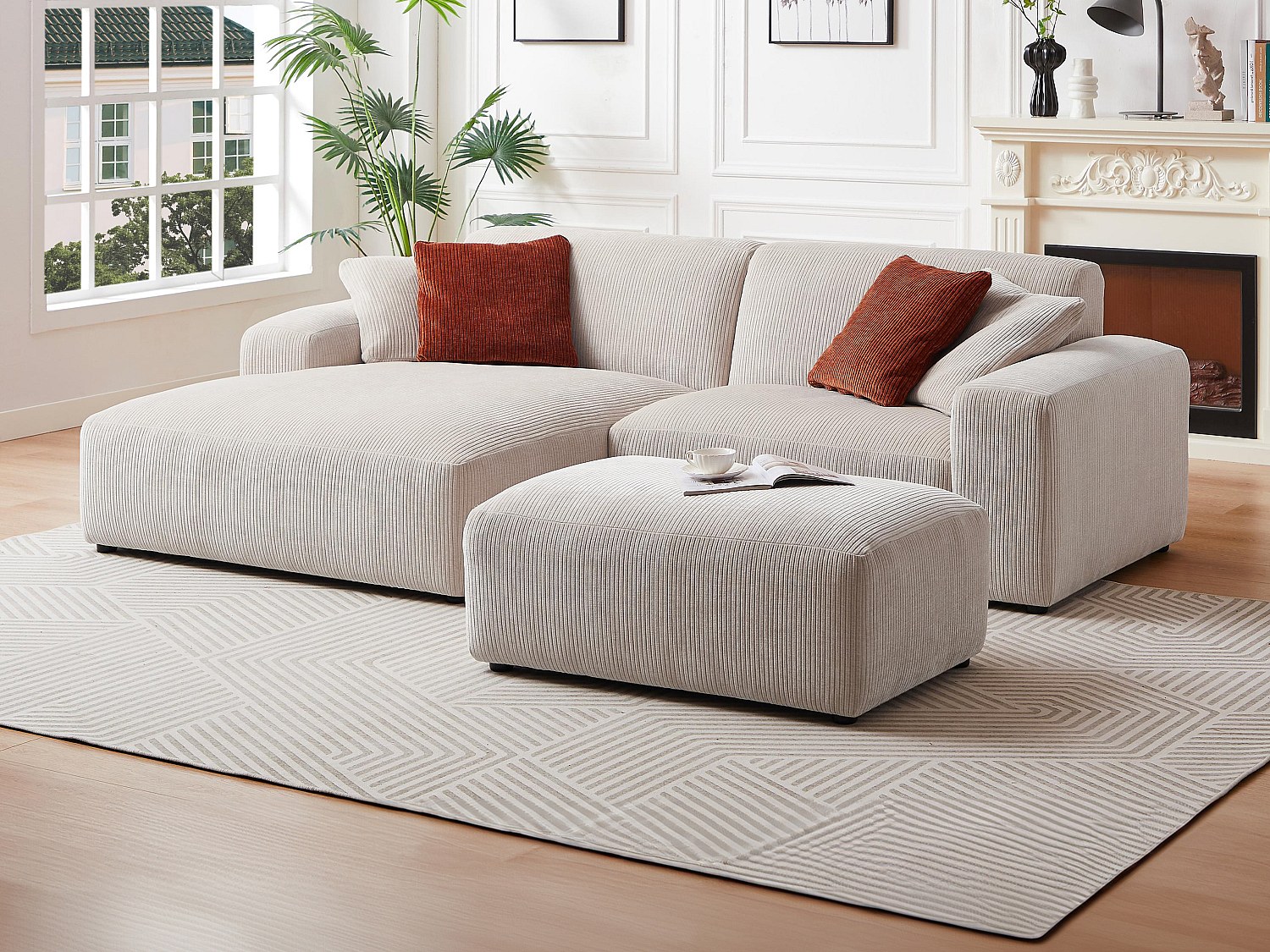 Vente-unique Ecksofa & Hocker - Ecke Links - Cord - Beige - Tirono Von Maison Céphy