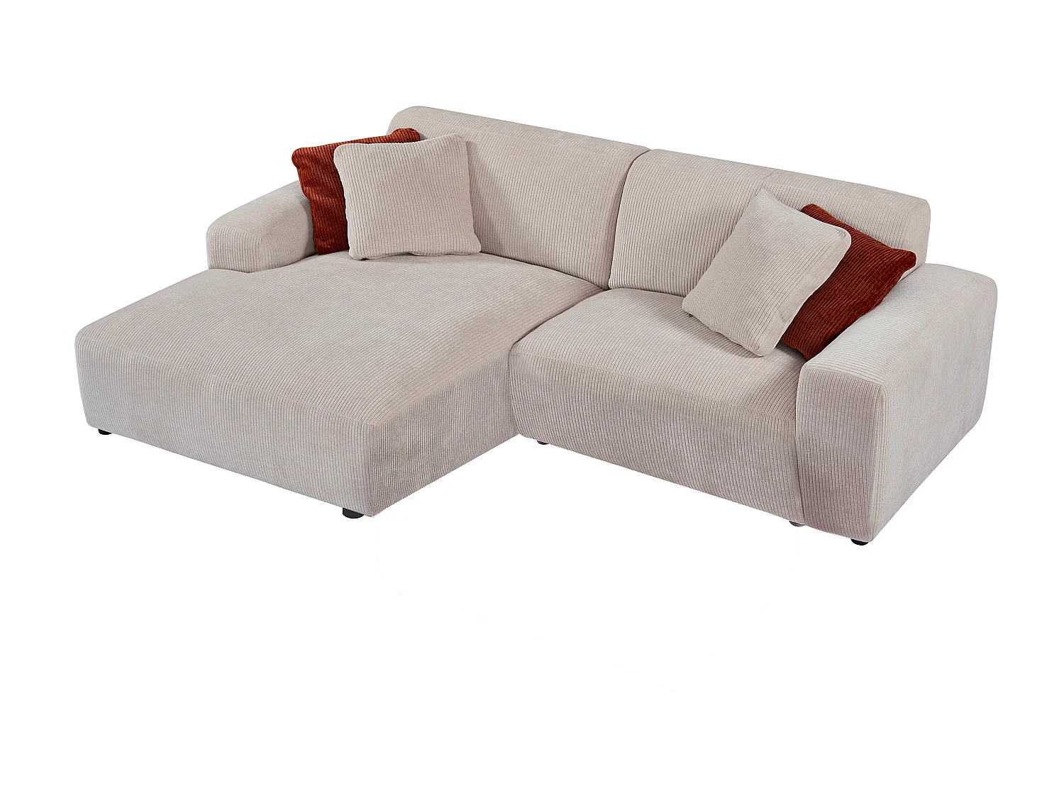 Canapé d'angle gauche et pouf en velours côtelé beige TIRONO de Maison Céphy