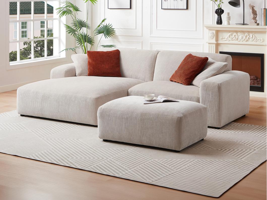 Ecksofa & Hocker - Ecke links - Cord - Beige - TIRONO von Maison Céphy