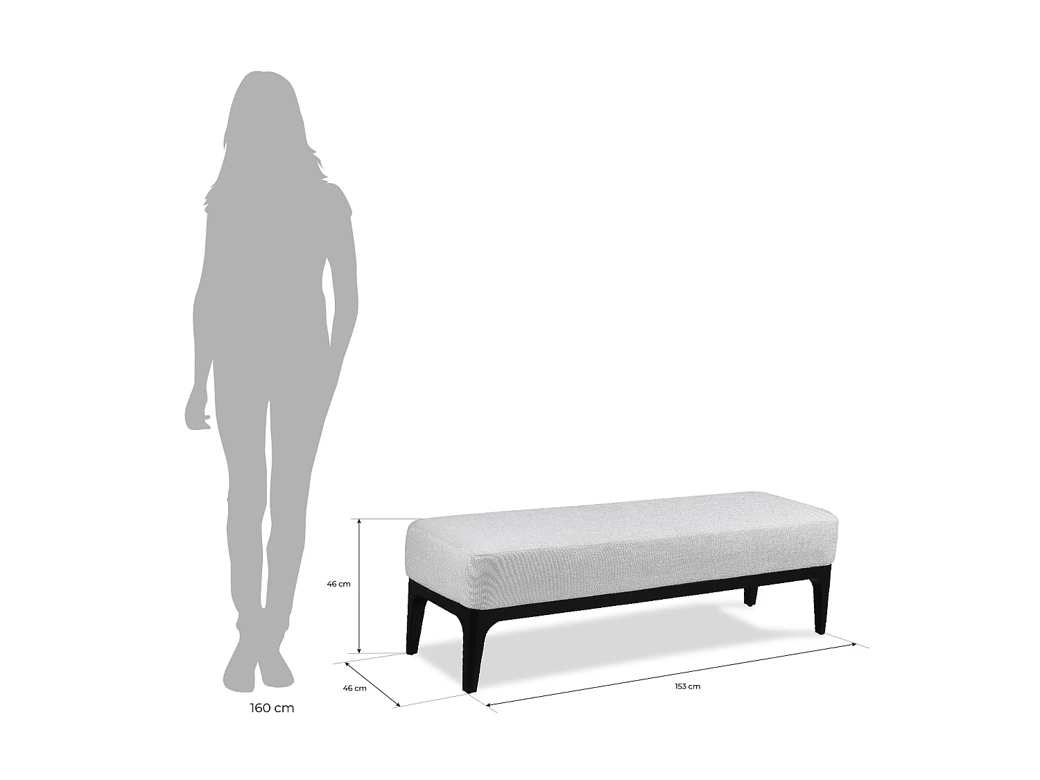 Bout de Lit Banquette Delft Pärumm Banc Rembourré en Tissu Gris Perle 153x46x46 cm