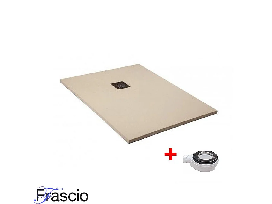 Receveur de Douche 80X100 cm Ligne Vulcano Extra Fin Blanc Perle Ral 1013 en Résine Synthétique et Poussière de Marbre Avec Bonde Offerte