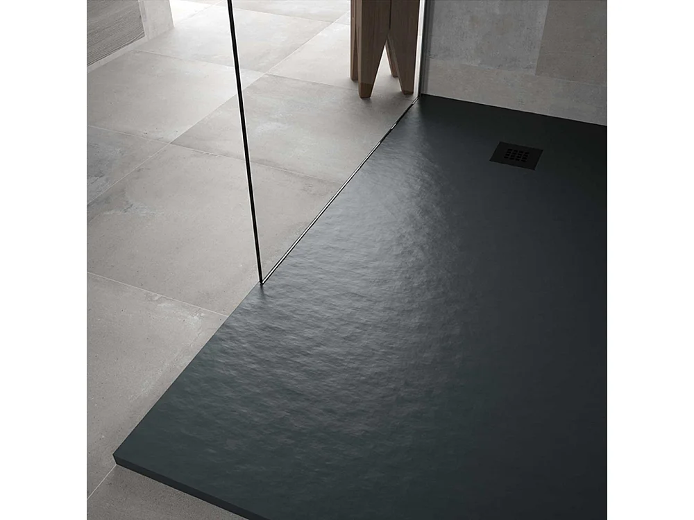Receveur de Douche 80X120 cm Ligne Vulcano Extra Fin Couleur Anthracite En Résine Synthétique et Poudre de Marbre Avec Vidange Libre