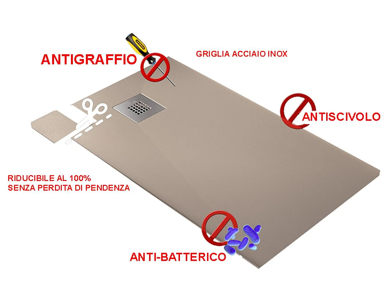 Douchebak 70X70 cm Vulcano Line Extra Slim Kleur Chocolade Ral 8017 In Kunsthars en Marmerpoeder Met Gratis Afval