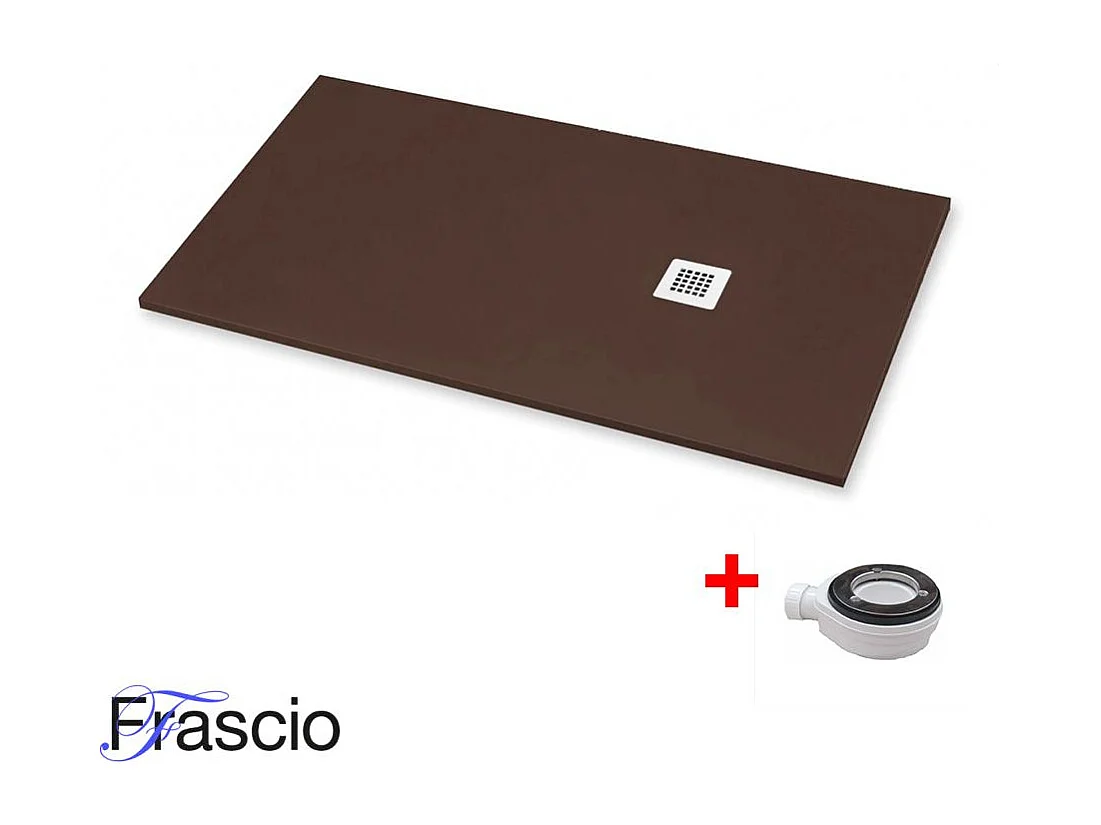 Receveur de Douche 80X90 cm Ligne Vulcano Extra Fin Couleur Chocolat Ral 8017 en Résine Synthétique et Poudre de Marbre Avec Drain Libre