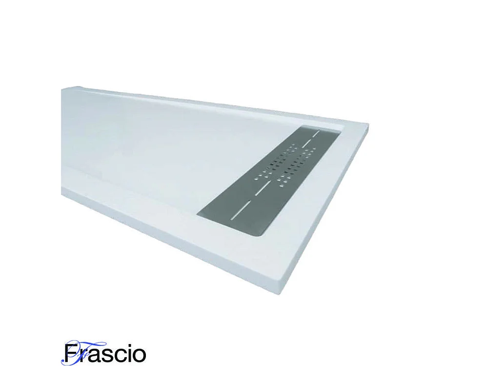 Douchebak 90X200 cm met zijrooster Vulcano Line extra dun wit in kunsthars en marmerpoeder met gratis afval