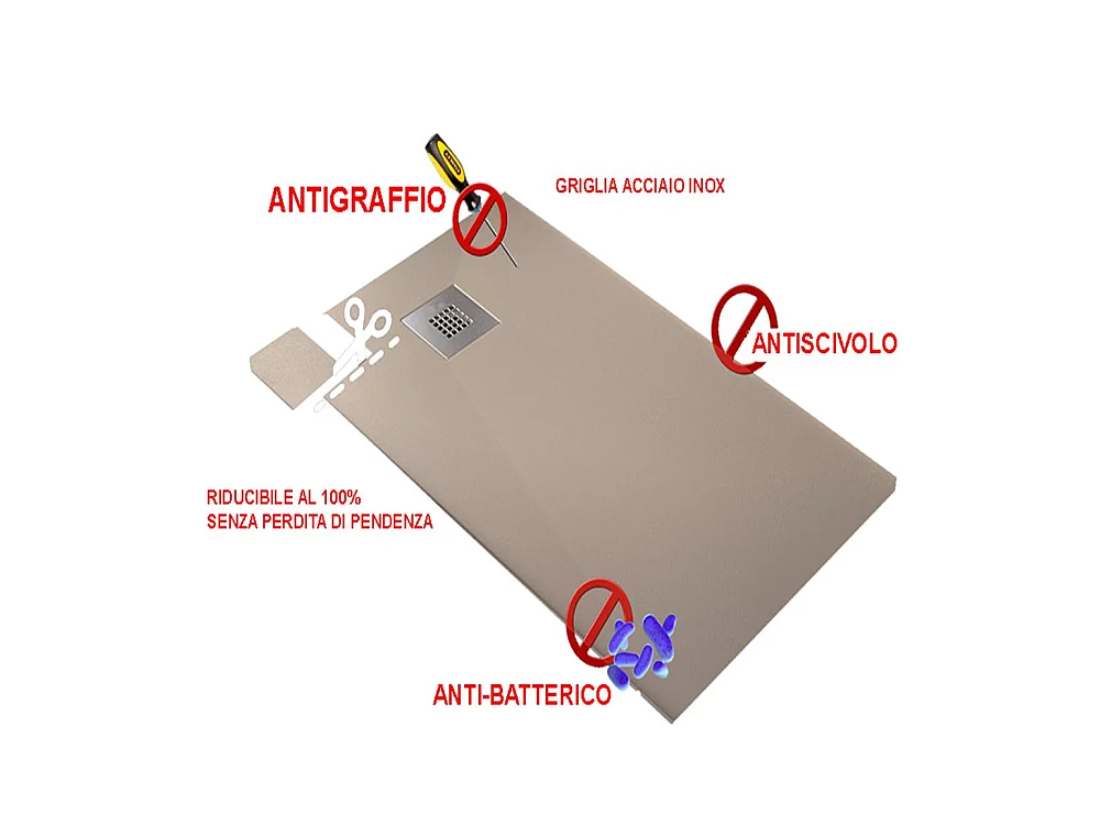 Douchebak 70X130 cm Vulcano Line Extra Slim Antraciet Kleur In Kunsthars en Marmerpoeder Met Gratis Afval