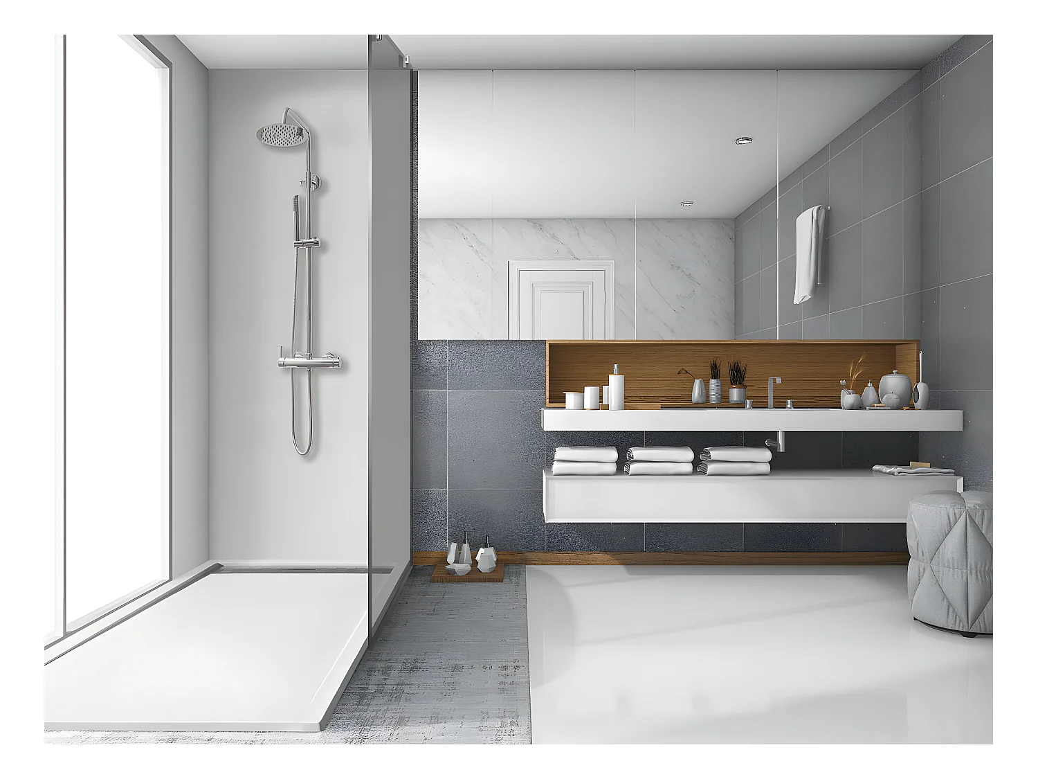 Receveur de douche 90X110 cm avec grille latérale Vulcano Line Extra Slim blanc en résine synthétique et poudre de marbre avec bonde offerte