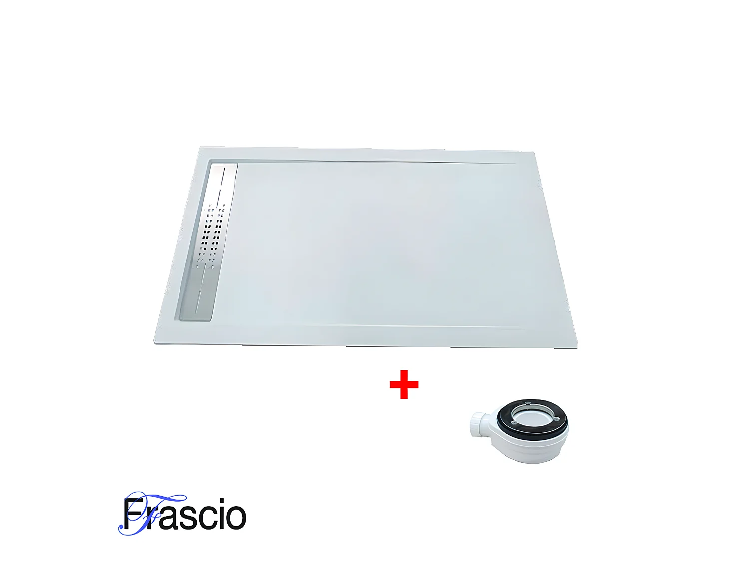 Receveur de douche 90X110 cm avec grille latérale Vulcano Line Extra Slim blanc en résine synthétique et poudre de marbre avec bonde offerte