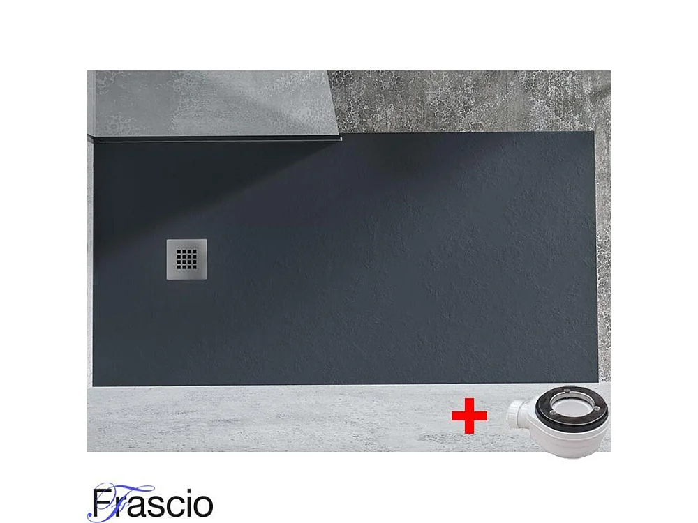 Receveur de Douche 90X140 cm Ligne Vulcano Extra Fin Couleur Anthracite En Résine Synthétique et Poudre de Marbre Avec Vidange Libre