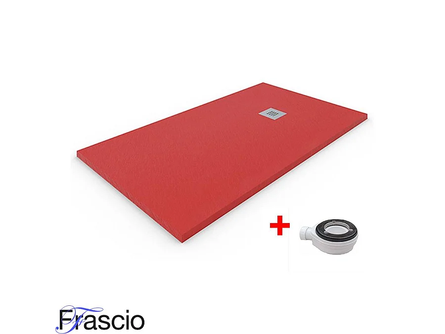 Receveur de Douche 90X180 cm Ligne Vulcano Extra Fin Couleur Rouge Ral 3020 En Résine Synthétique et Poudre de Marbre Avec Bonde Offerte