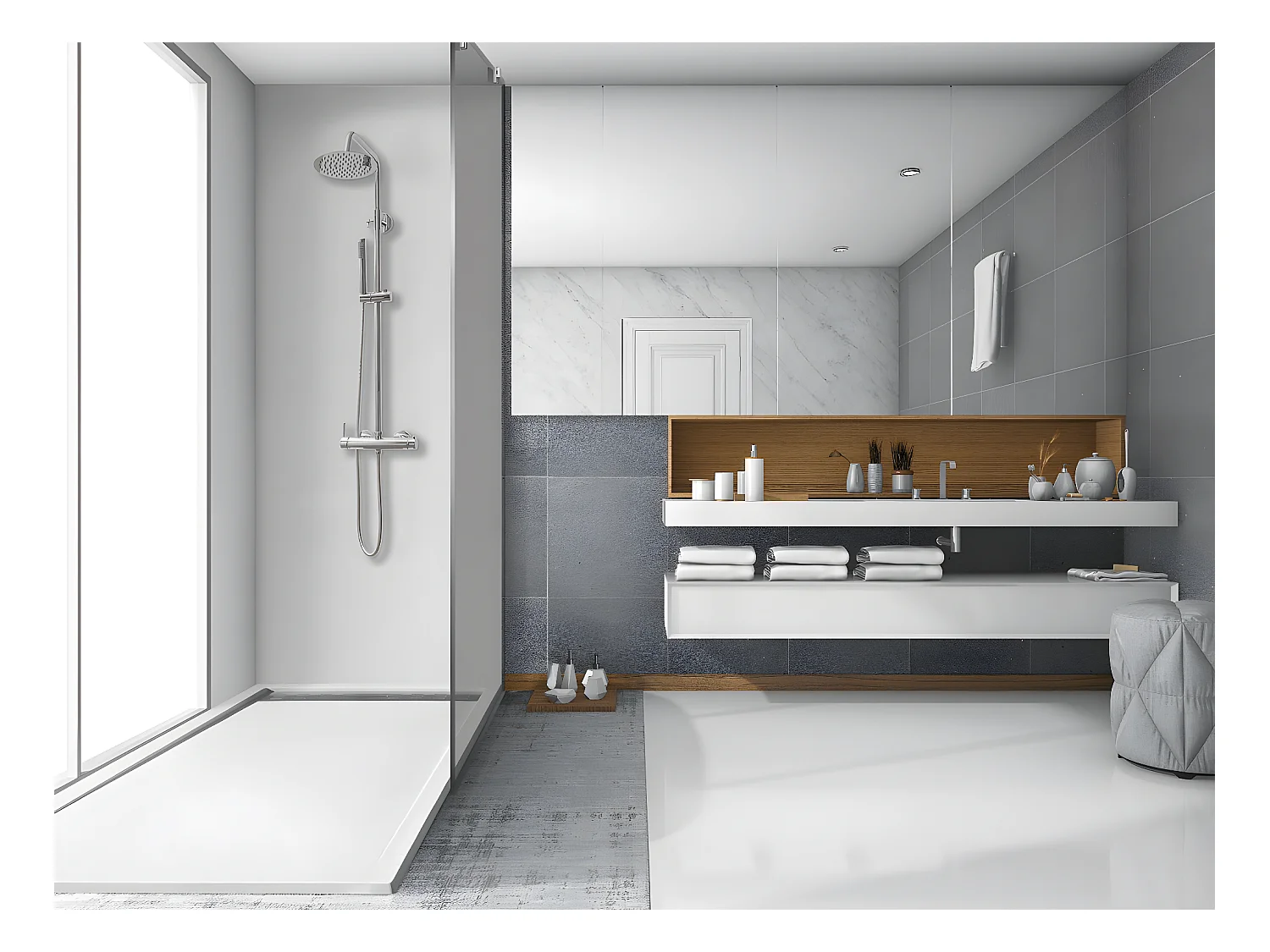 Receveur de douche 70X125 cm avec grille latérale Vulcano Line Extra Slim blanc en résine synthétique et poudre de marbre avec vidage offert