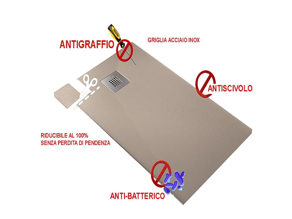 Douchebak 80X110 cm Vulcano Line Extra Slim Antraciet Kleur In Kunsthars en Marmerpoeder Met Gratis Afval