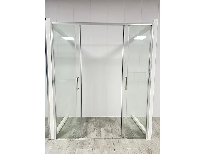 Paroi de douche 140 cm murale avec entrée facilitée avec deux cristaux fixes et deux cristaux coulissants hauteur 200 cm