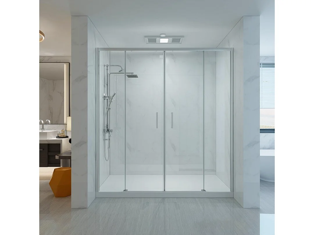 Paroi de douche 180 cm murale avec entrée facilitée avec deux cristaux fixes et deux cristaux coulissants hauteur 200 cm
