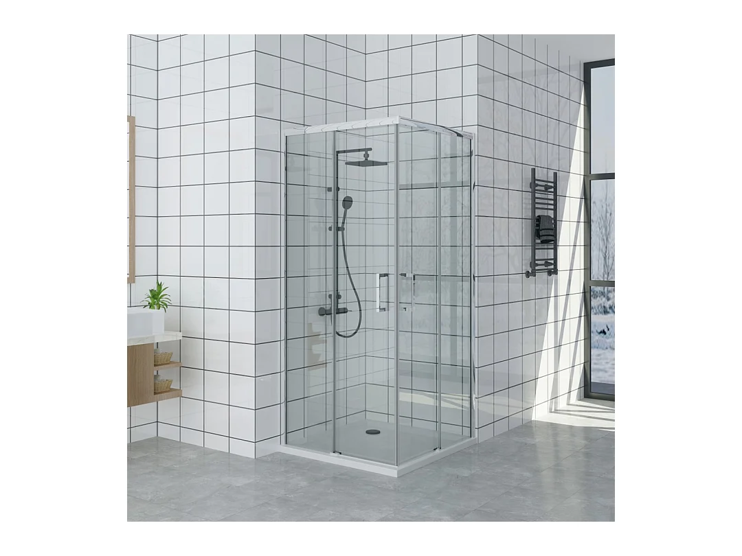 Cabine de douche 85 x 85 cm ouverture d'angle avec entrée facilitée hauteur 200 cm en verre trempé