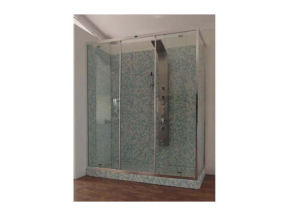 Douchewand 160x100 cm Hoog 200cm 1 Vast Kristal + Ap. 4 centrale kristallen, transparant chroomprofiel