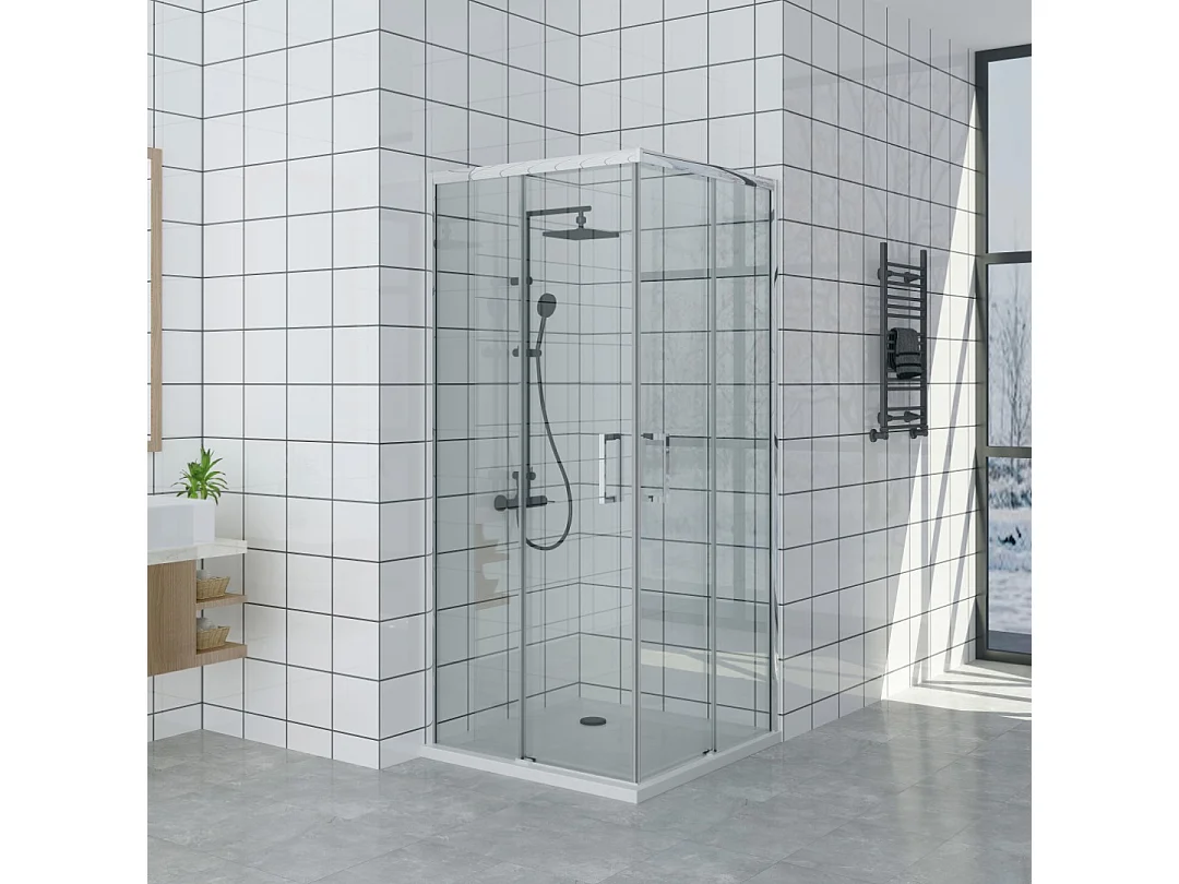 Paroi de douche 85x110 cm ouverture d'angle avec entrée facilitée hauteur 200 cm en verre trempé