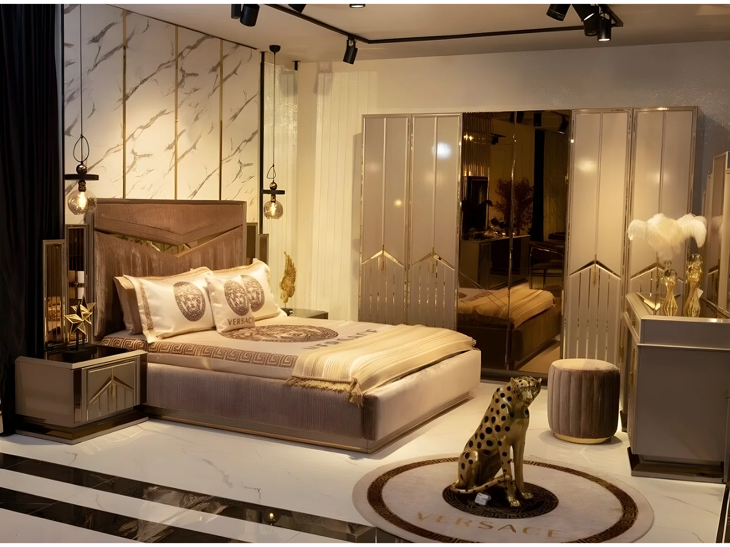 Schlafzimmer Bett Nachttisch Schminktisch Spiegel Kleiderschrank Garnitur 6tlg