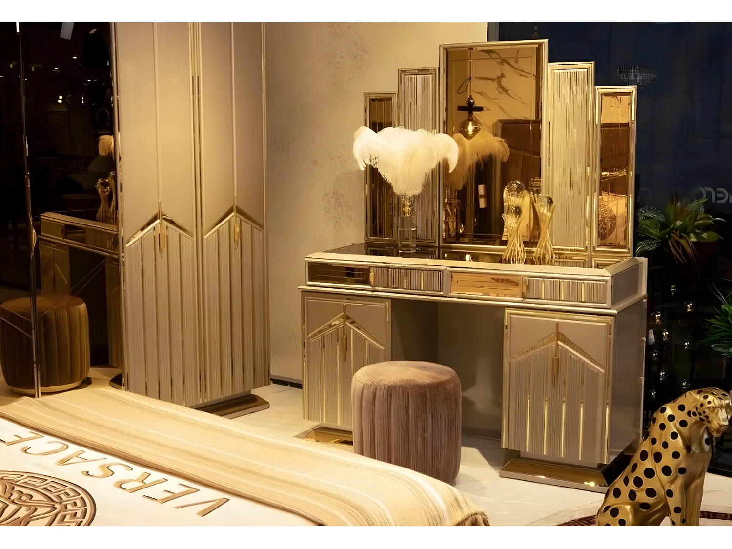 Schlafzimmer Bett Nachttisch Schminktisch Spiegel Kleiderschrank Garnitur 6tlg