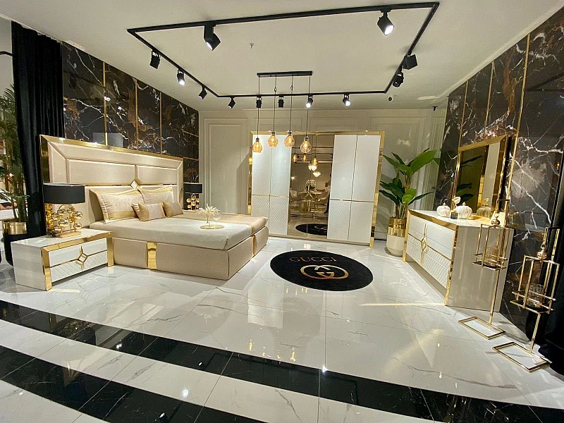 Schlafzimmer Bett Nachttisch Kommode Spiegel Kleiderschrank Holz Luxus Set 6tlg.