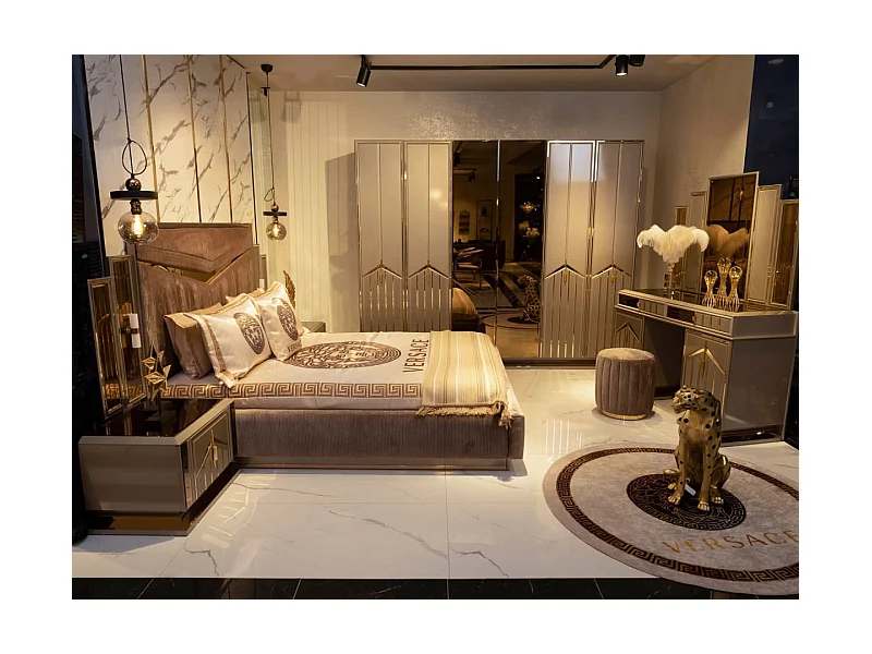 Schlafzimmer Bett Nachttisch Kleiderschrank Kommode Hocker Garnitur Set 6tlg Neu