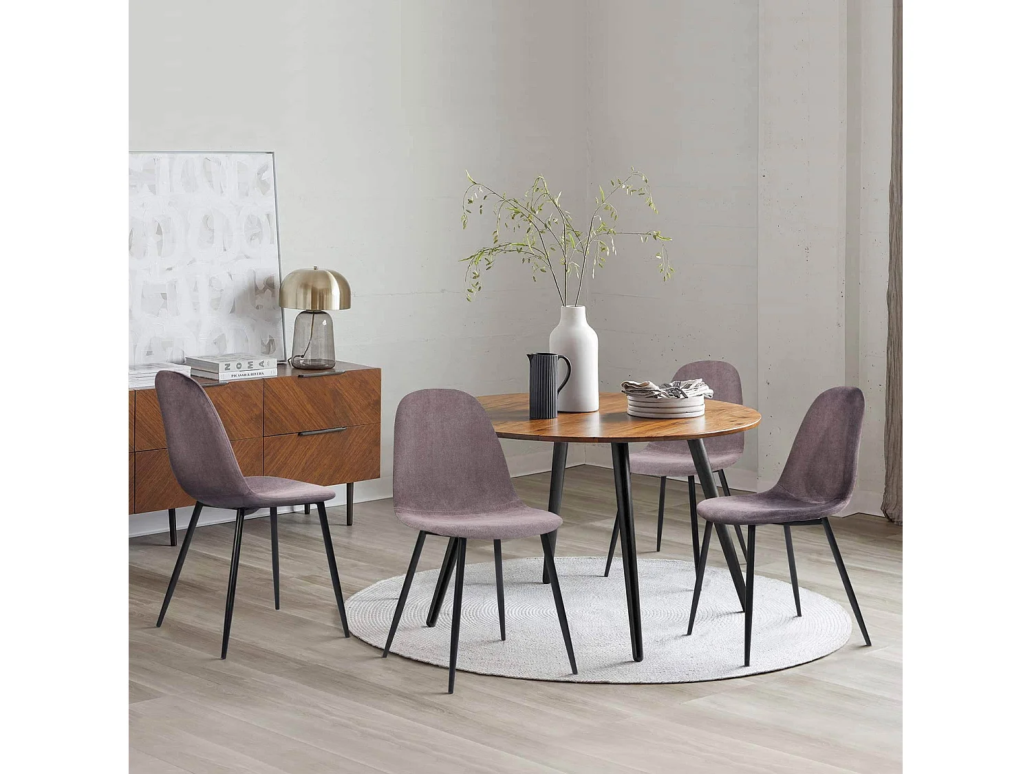 WeHome - Bella Chairs : lot de 4 chaises de salon rembourrées en tissu marron