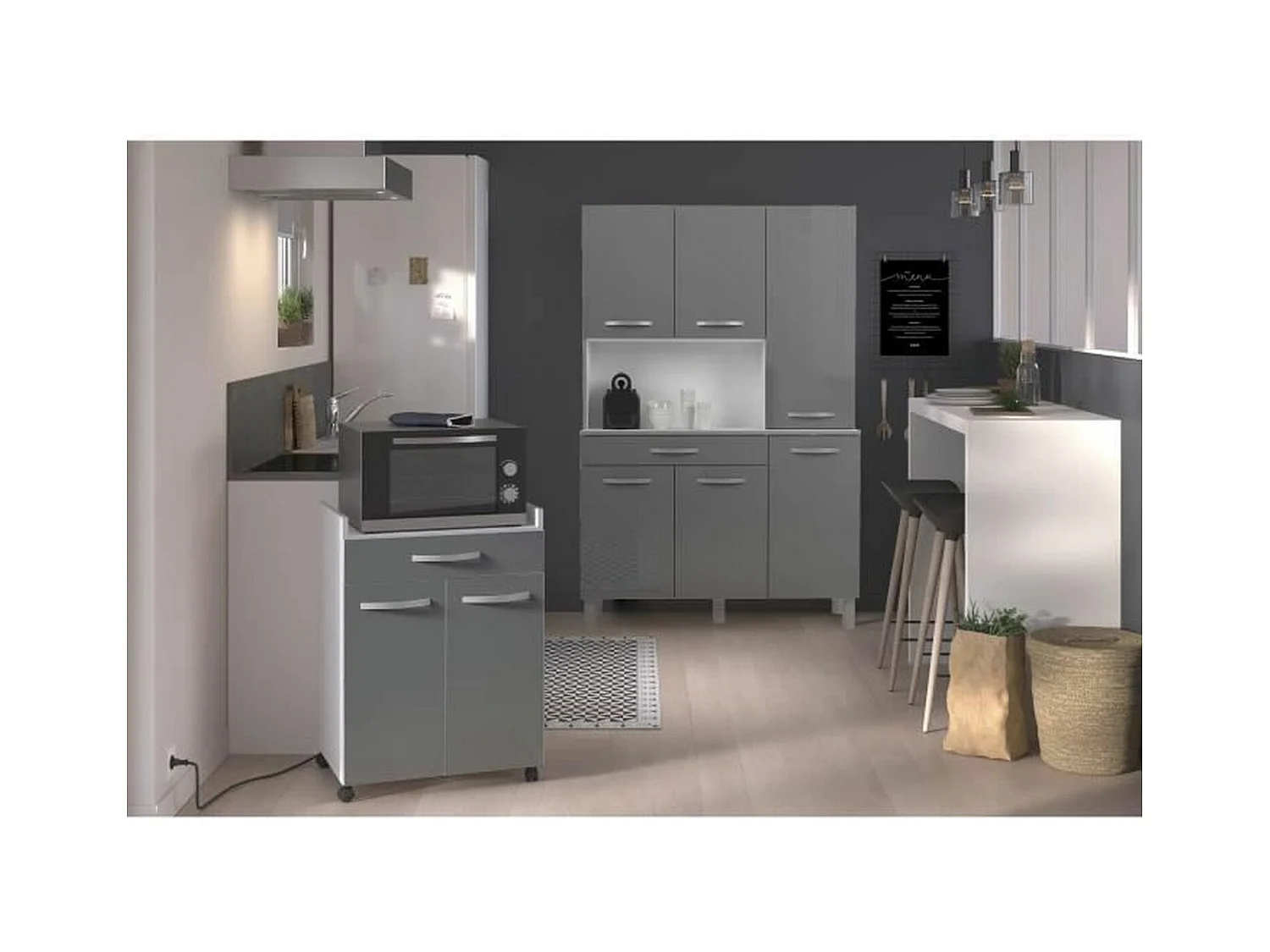 Carro 60 cm - 1 cajón y 1 puerta - 60 x 44 x 81 cm - Color gris brillo