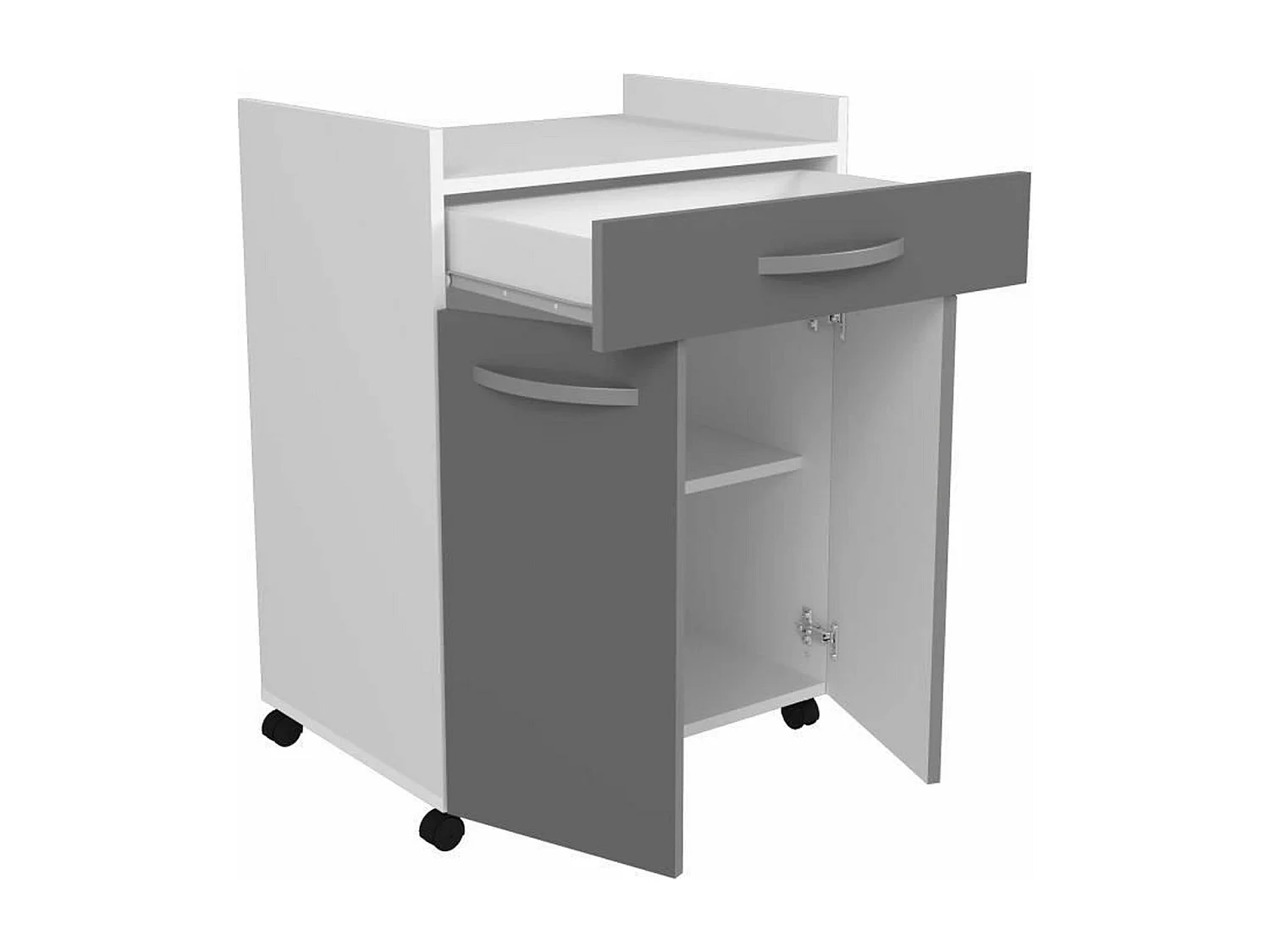 Carro 60 cm - 1 cajón y 1 puerta - 60 x 44 x 81 cm - Color gris brillo