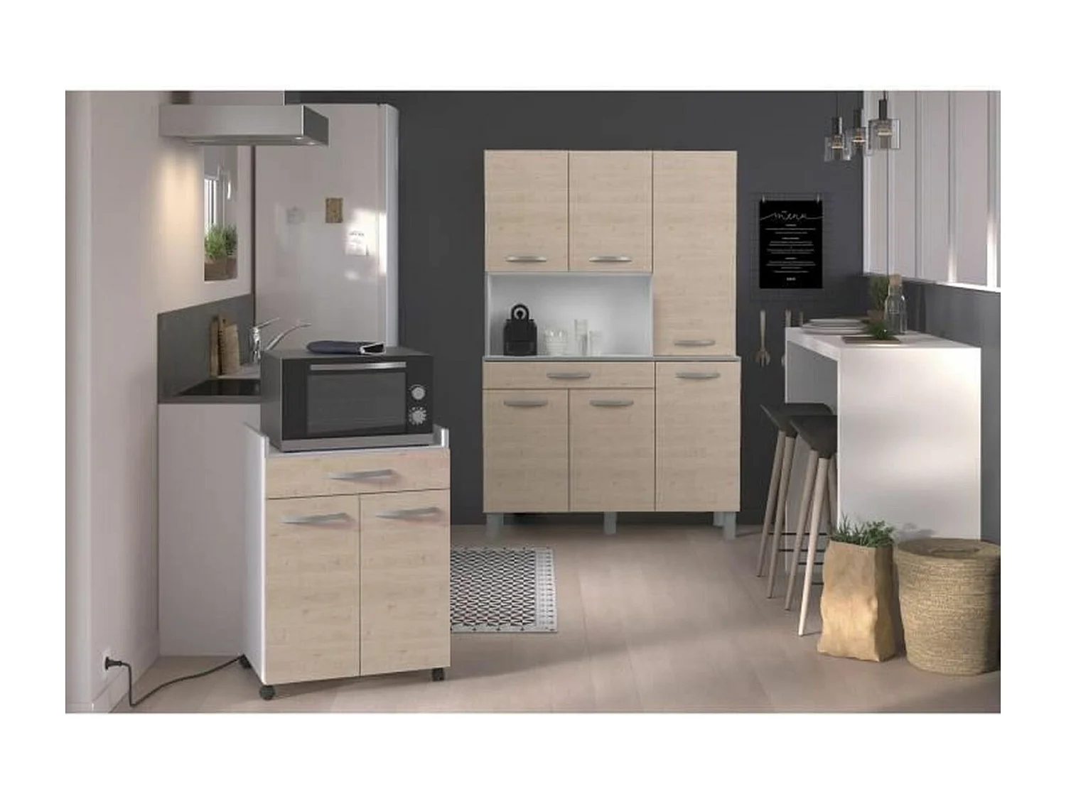 Servidor de 60 cm - 1 cajón y 1 puerta - 60 x 44 x 81 cm - Color roble