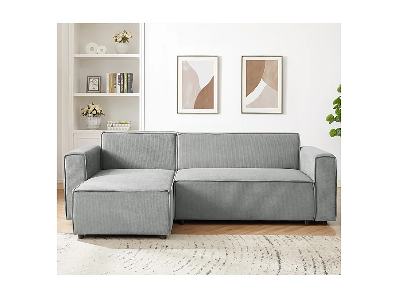 Canapé d'angle convertible réversible Lorenzo en velours côtelé Gris clair