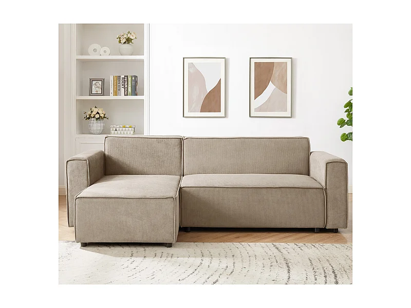 Canapé d'angle convertible réversible Lorenzo en velours côtelé Taupe