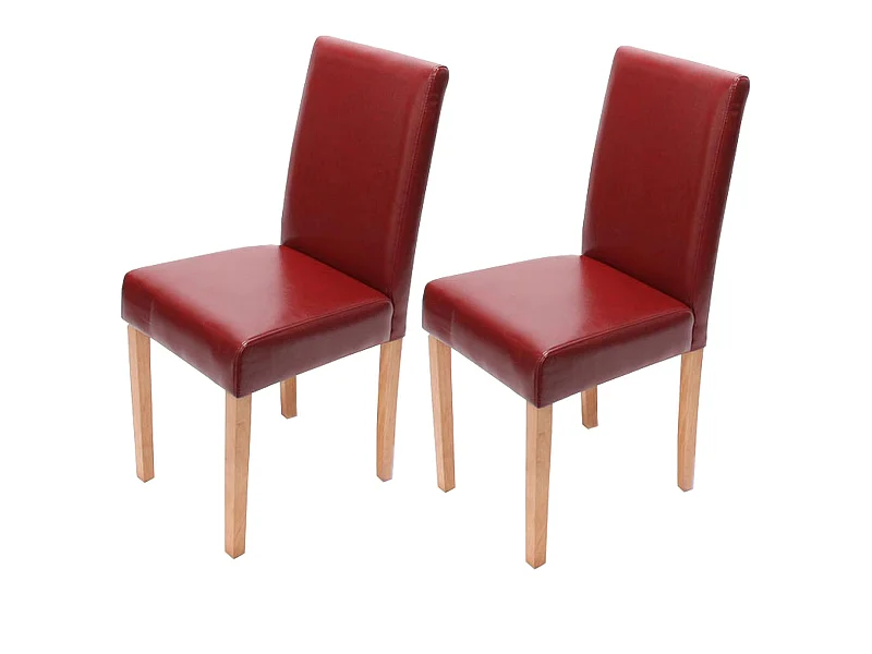 Lot de 2 chaises de salle à manger cuisine en synthétique rouge pieds en bois clair design moderne 04_0002079