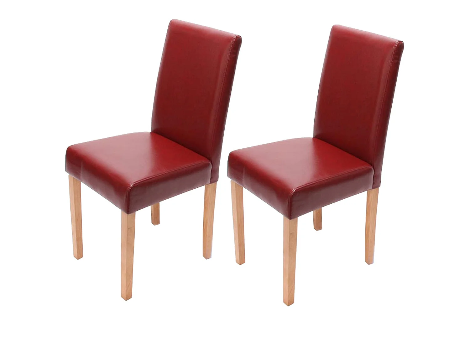 Lot de 2 chaises de salle à manger cuisine en synthétique rouge pieds en bois clair design moderne 04_0002079