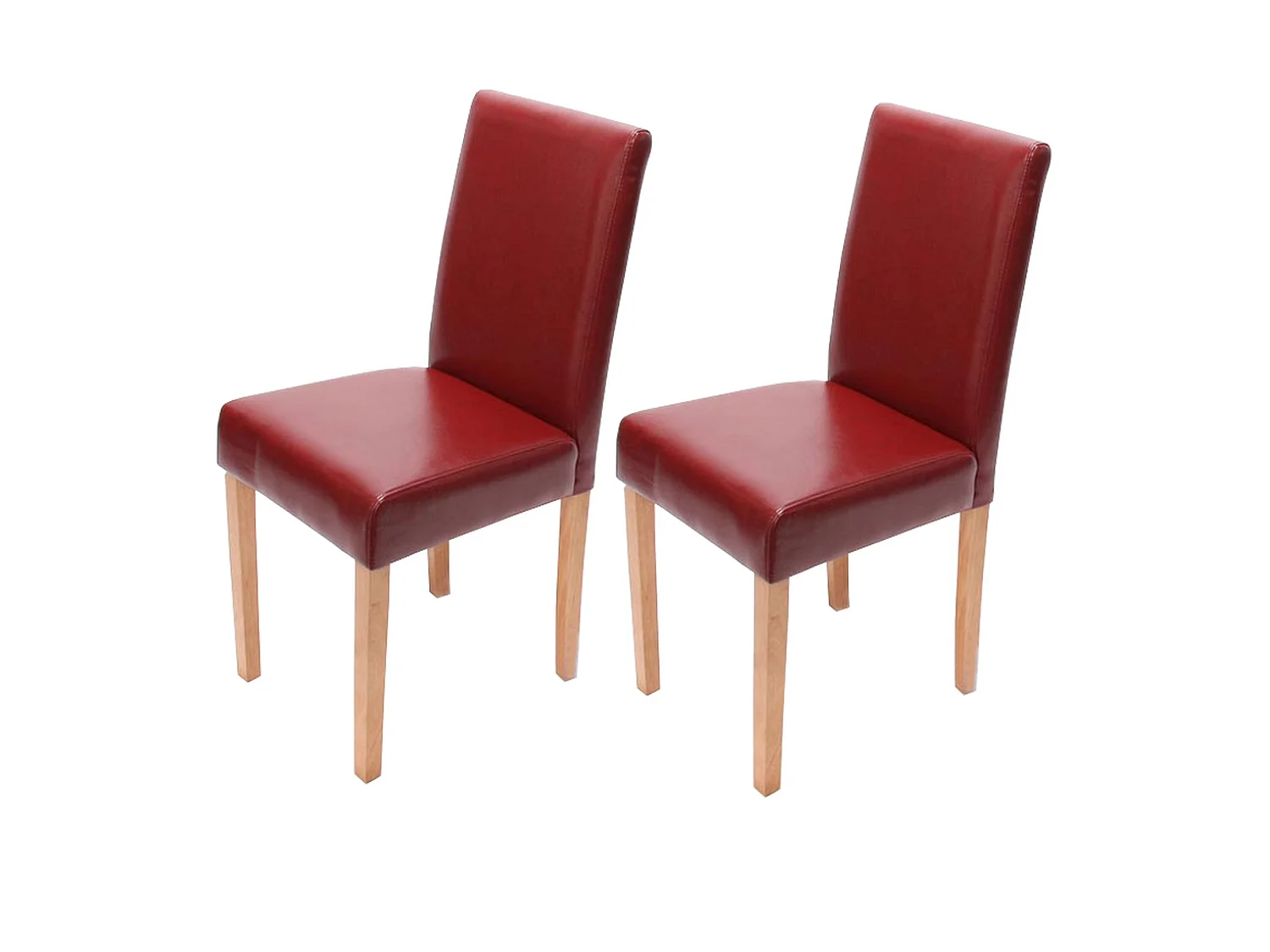 Lot de 2 chaises de salle à manger cuisine en synthétique rouge pieds en bois clair design moderne 04_0002079