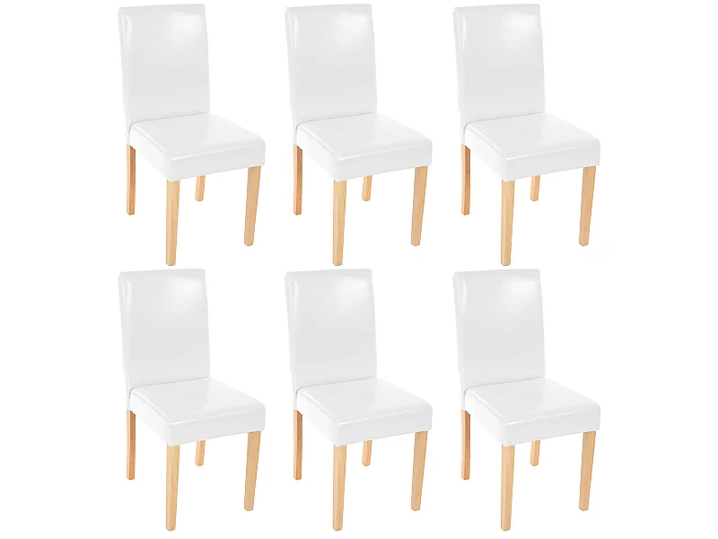 Lot de 6 chaises de salle à manger cuisine en synthétique blanc pieds en bois clair design moderne 04_0000715
