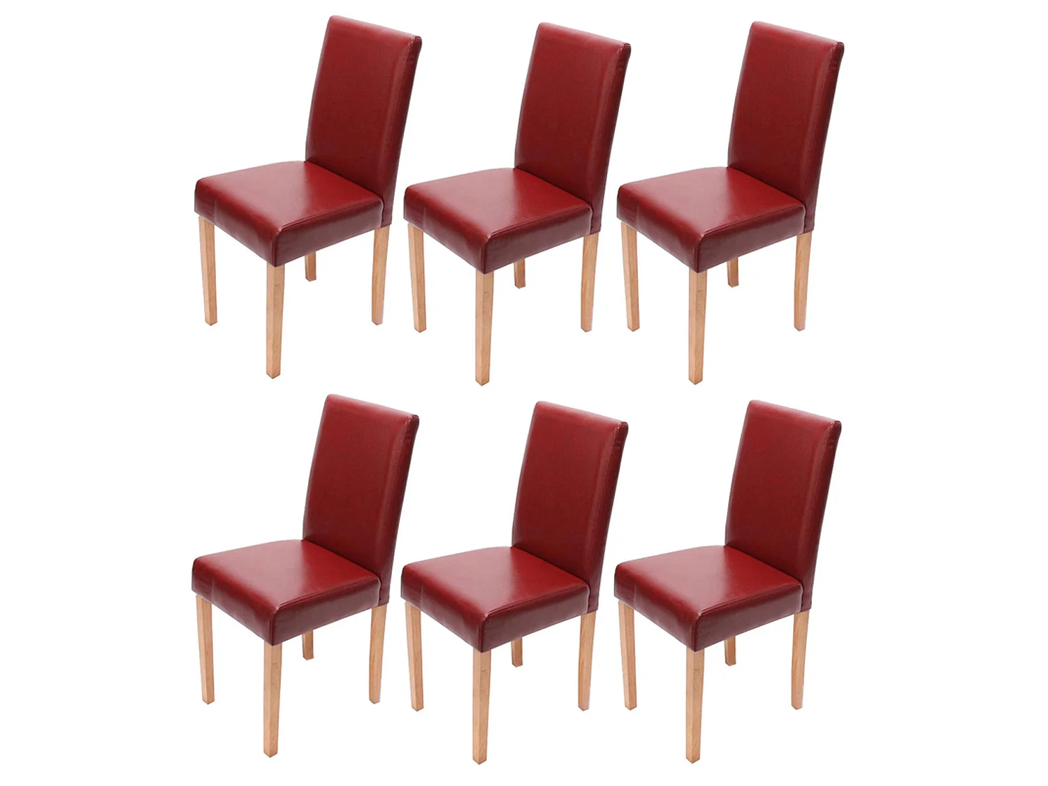 Lot de 6 chaises de salle à manger cuisine en synthétique rouge pieds en bois clair design moderne 04_0000710