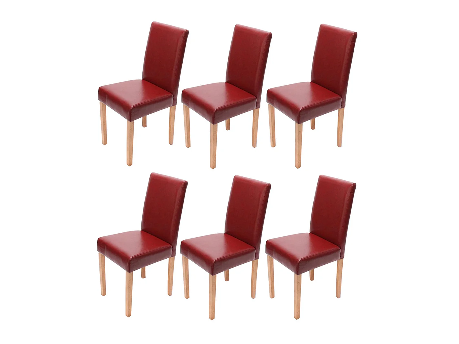 Lot de 6 chaises de salle à manger cuisine en synthétique rouge pieds en bois clair design moderne 04_0000710