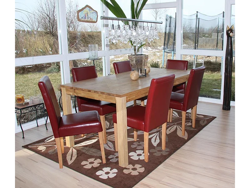 Lot de 6 chaises de salle à manger cuisine en synthétique rouge pieds en bois clair design moderne 04_0000710