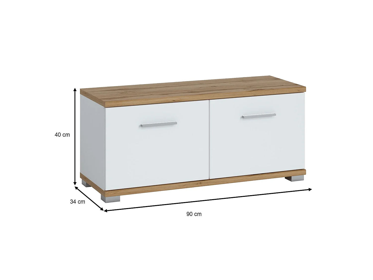 Banc rangement à chaussures VIELLA banc d'entrée 2 portes, en mélaminé couleur chêne wotan et blanc