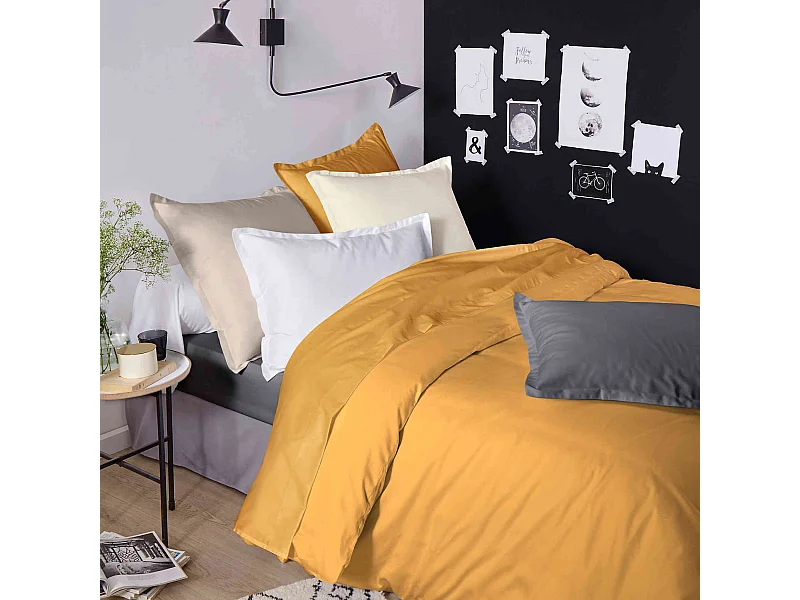 Housse de couette satin de coton moutarde 200x200 cm - Tradilinge