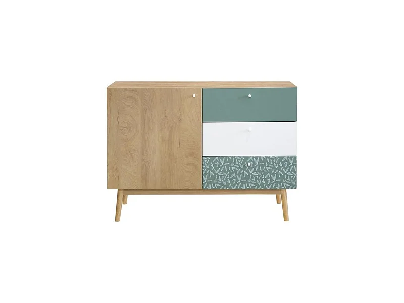Buffet - Chene et vert - Style ethnique - 1 porte - GARDENIA - L 110 x P 45 x H 80 cm